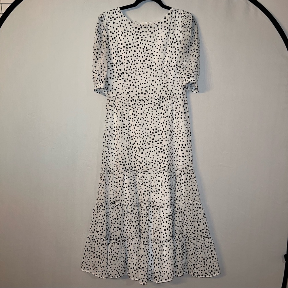 BDG Urban Outfitters white tiered maxi dress velvet polka dots puff sleeve sz 6